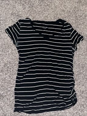 Maternity Black & White Striped V-Neck Women's Tee